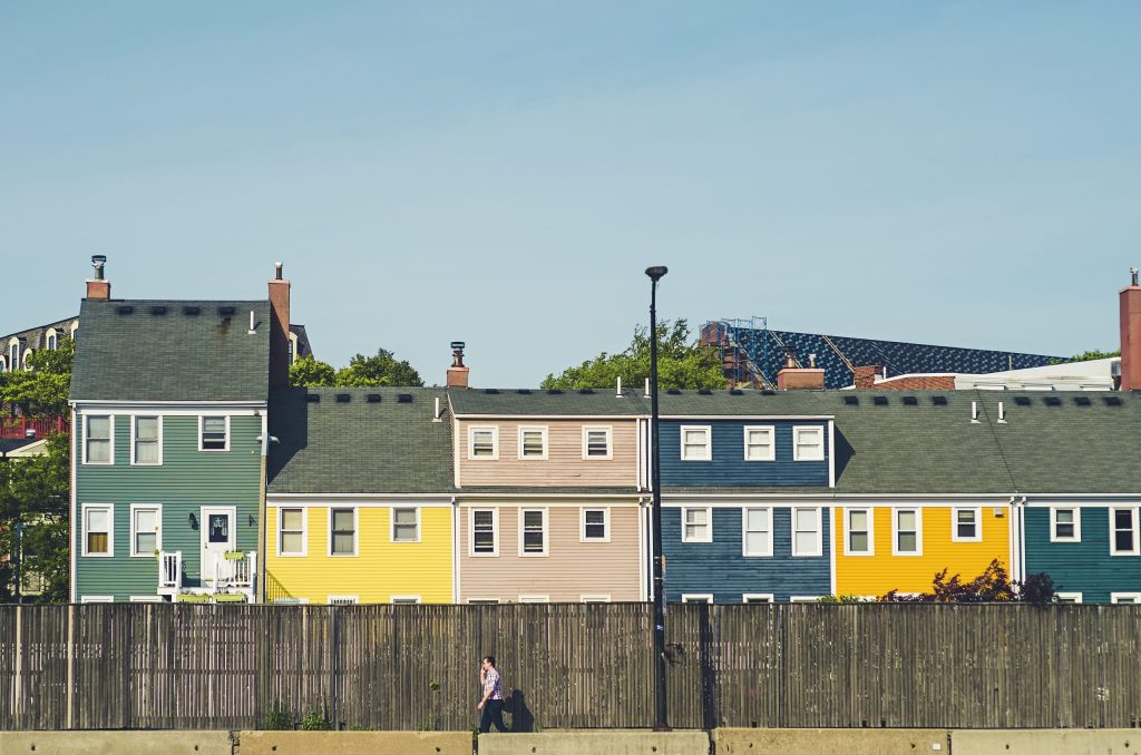 Homes behind a fence