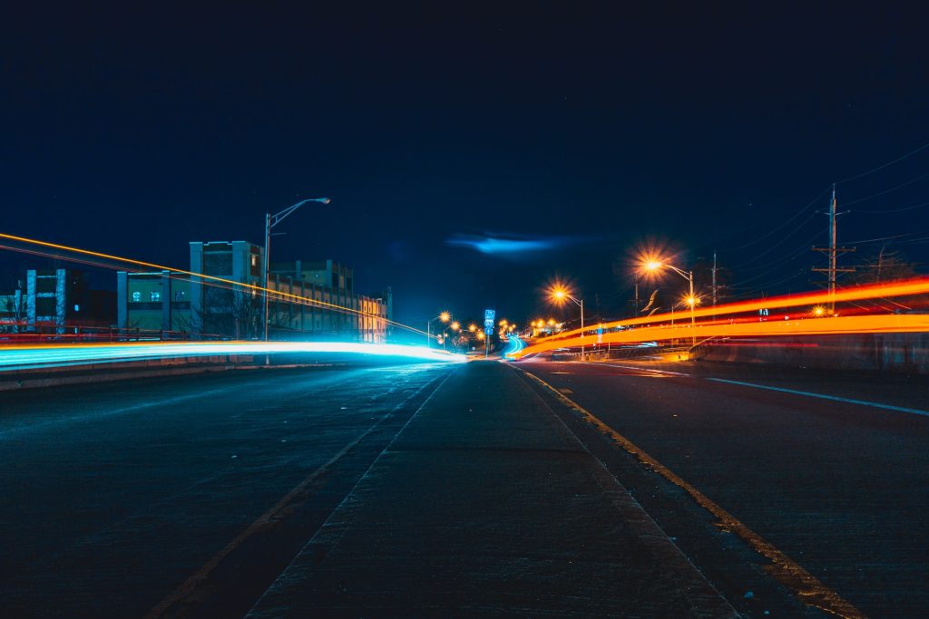 Car lights on street