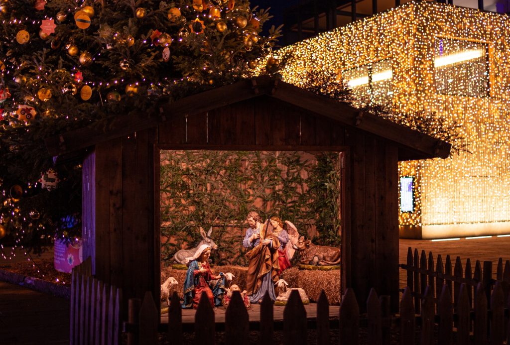 Nativity scene in front of building