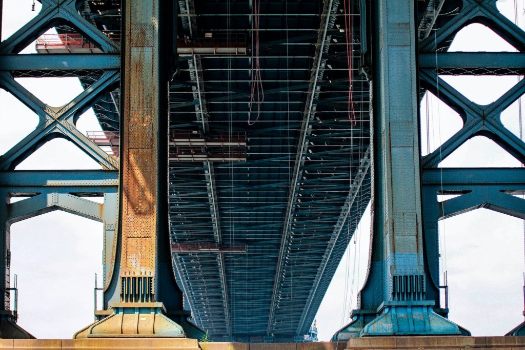 Photo from beneath a large bridge.