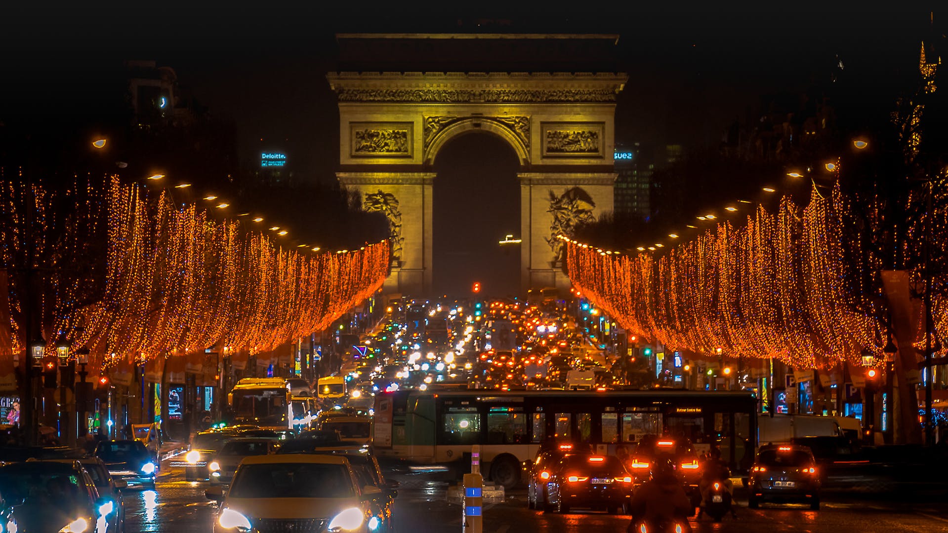 Street at night with Christmas lights