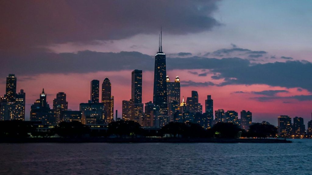 City skyline at dawn
