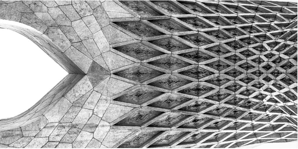 Black and white image of Azadi Tower
